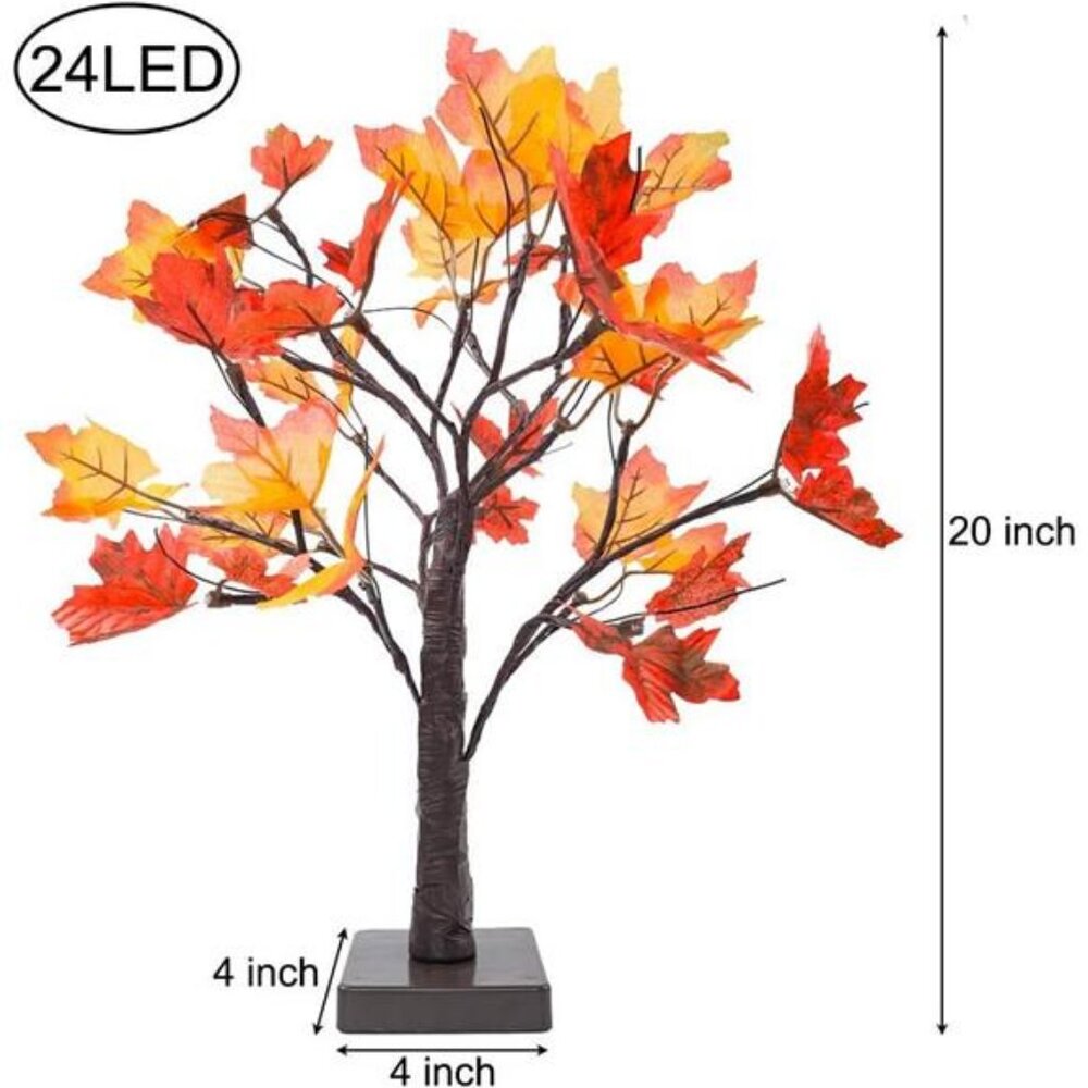 Artificial Fall Lighted Maple Tree 24 LED Thanksgiving Decorations Table Lights - Picture 2 of 8